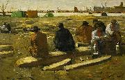 George Hendrik Breitner Lunch Break at the Building Site in the Van Diemenstraat in Amsterdam oil on canvas